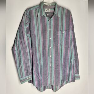 Van Heusen Pink and Green Striped Casual Button Down Shirt
